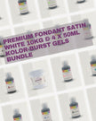 PREMIUM Fondant Satin White 10kg & 4 x 50ml KOLOR-BURST Gels Bundle