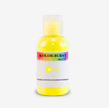 A bottle of Kolor-Burst Matts Yellow edible dusting and colouring powder, featuring a white label with a rainbow accent and a translucent cap, set against a light gray background.